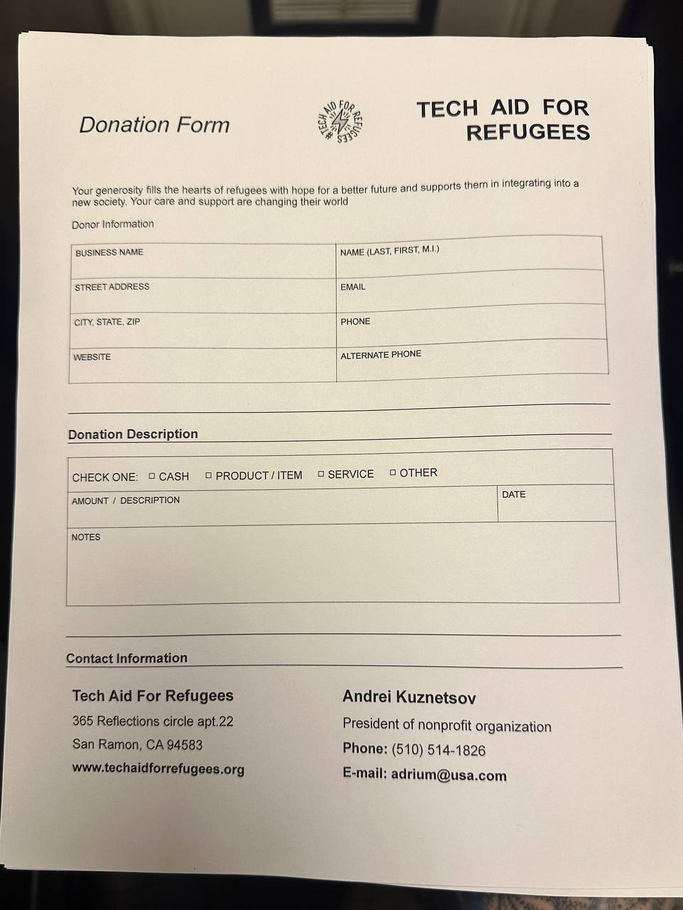 Now we can provide you donation form!